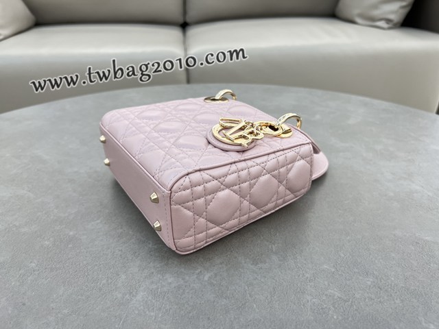 Dior专柜新款Lady女包迪奥高仿原单三格羊皮珠光粉Classic Lady戴妃包 djfk1277